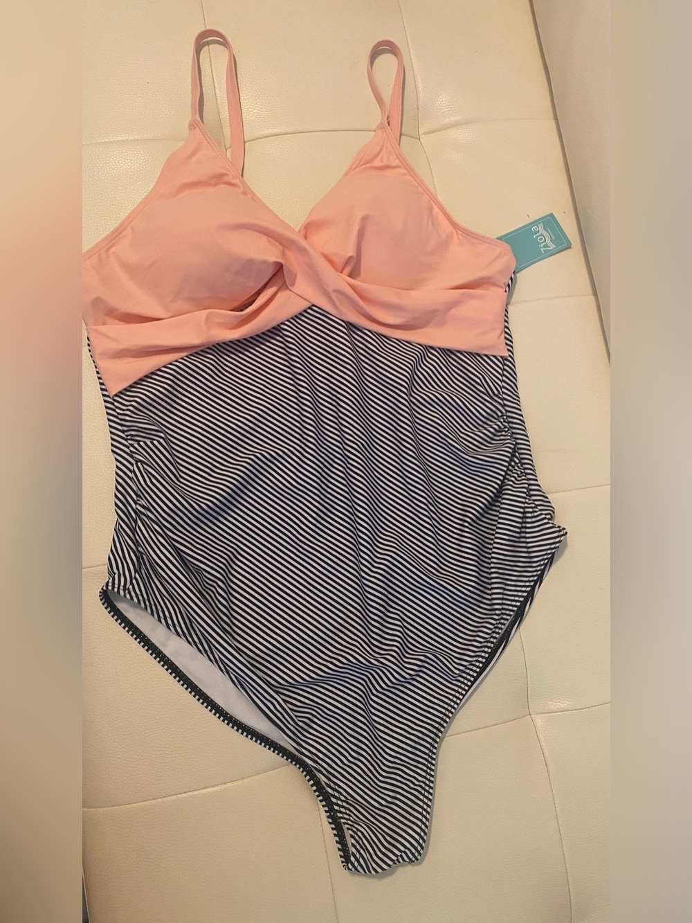 Zoila -Striped One-Piece Swimwear with Pink Bust